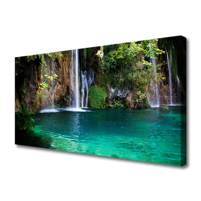Canvas print Lake waterfall nature blue green