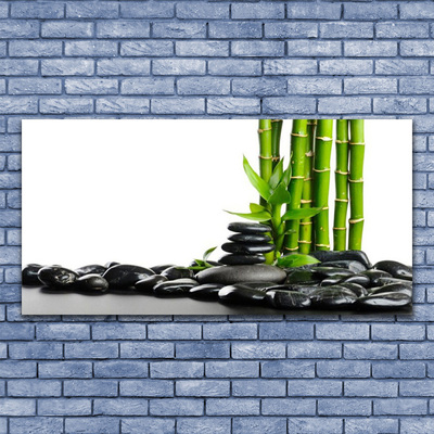 Canvas print Bamboo stones art green black