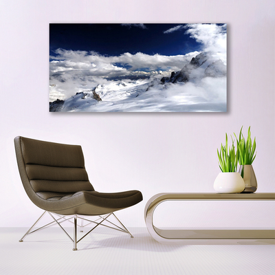 Canvas print Mountain clouds landscape grey white purple