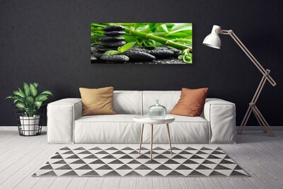 Canvas print Bamboo stones floral green black