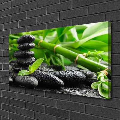 Canvas print Bamboo stones floral green black