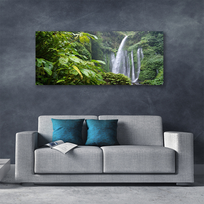 Canvas print Waterfall nature green white grey