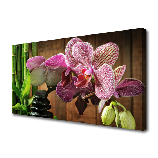 Canvas print Flowers bamboo stones floral green black pink