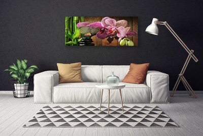 Canvas print Flowers bamboo stones floral green black pink