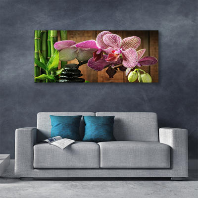 Canvas print Flowers bamboo stones floral green black pink