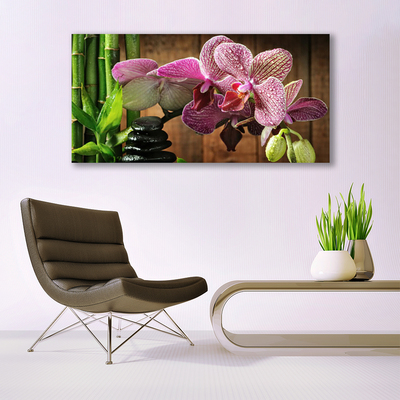 Canvas print Flowers bamboo stones floral green black pink