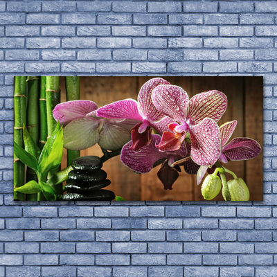 Canvas print Flowers bamboo stones floral green black pink