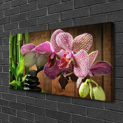 Canvas print Flowers bamboo stones floral green black pink