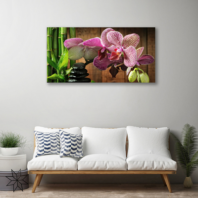 Canvas print Flowers bamboo stones floral green black pink