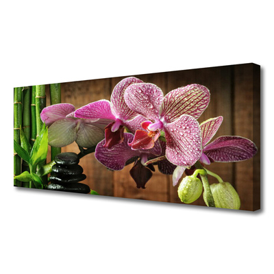 Canvas print Flowers bamboo stones floral green black pink