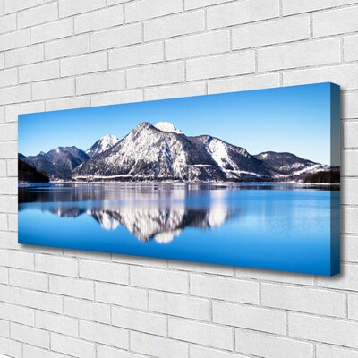 Canvas print Lake mountains landscape blue grey white
