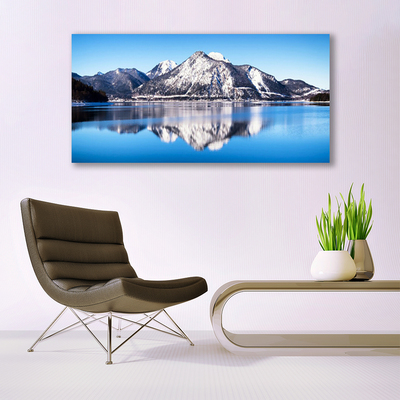 Canvas print Lake mountains landscape blue grey white