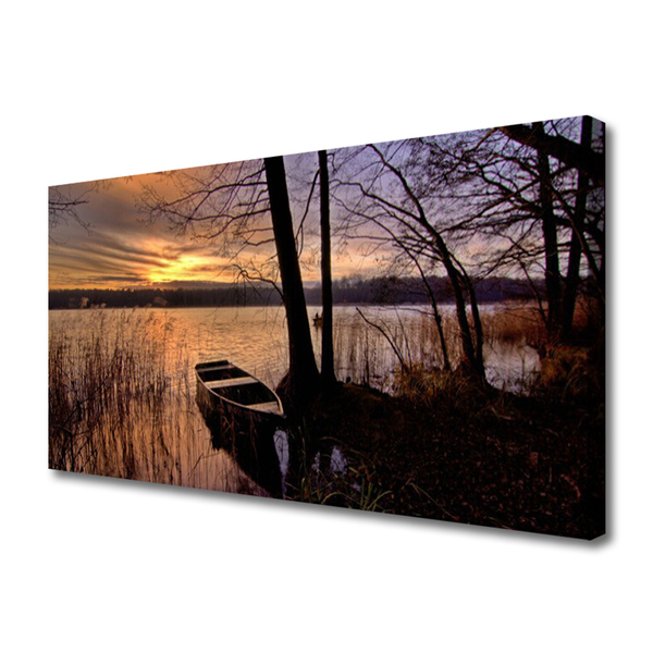 Canvas print Sea boat landscape black yellow brown