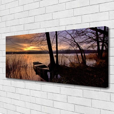 Canvas print Sea boat landscape black yellow brown