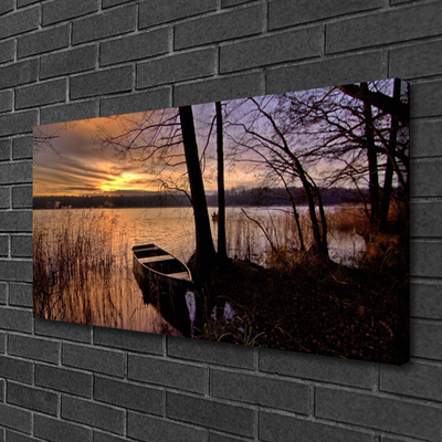 Canvas print Sea boat landscape black yellow brown