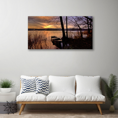 Canvas print Sea boat landscape black yellow brown