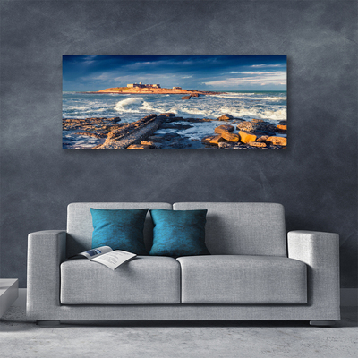 Canvas print Sea stones landscape blue yellow grey