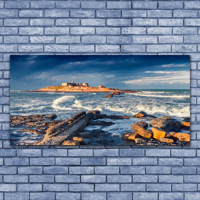 Canvas print Sea stones landscape blue yellow grey