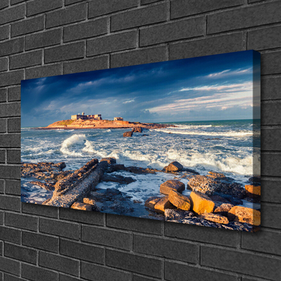 Canvas print Sea stones landscape blue yellow grey