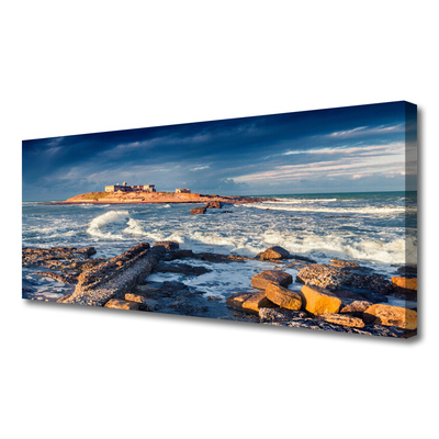 Canvas print Sea stones landscape blue yellow grey