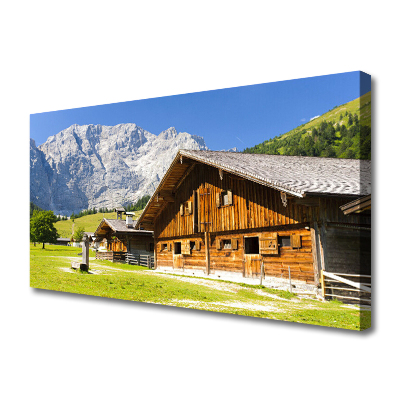 Canvas print House mountain landscape brown white grey green