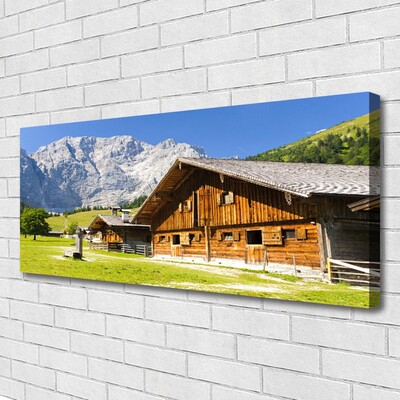 Canvas print House mountain landscape brown white grey green