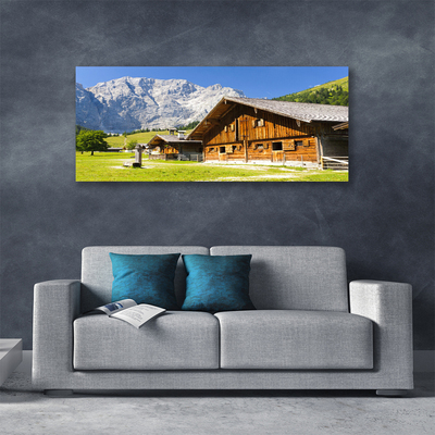 Canvas print House mountain landscape brown white grey green