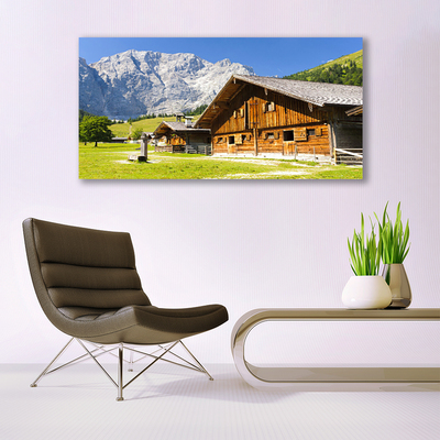 Canvas print House mountain landscape brown white grey green