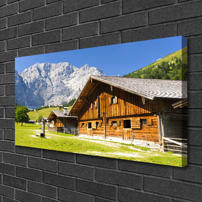 Canvas print House mountain landscape brown white grey green