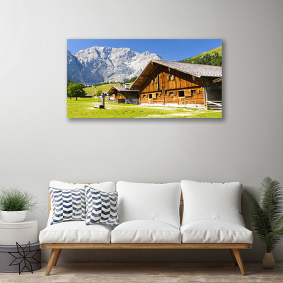 Canvas print House mountain landscape brown white grey green