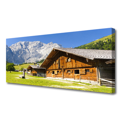 Canvas print House mountain landscape brown white grey green