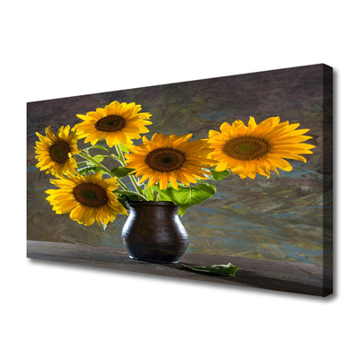 Canvas print Sunflower flower vase floral yellow grey