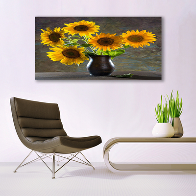 Canvas print Sunflower flower vase floral yellow grey