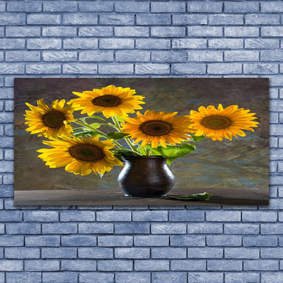 Canvas print Sunflower flower vase floral yellow grey