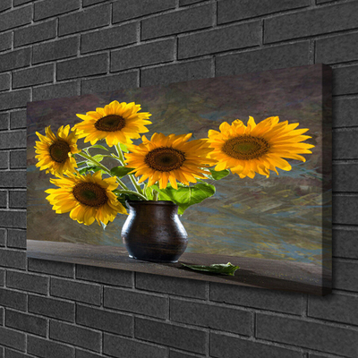 Canvas print Sunflower flower vase floral yellow grey