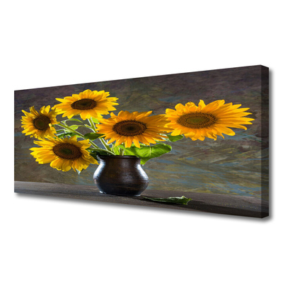 Canvas print Sunflower flower vase floral yellow grey