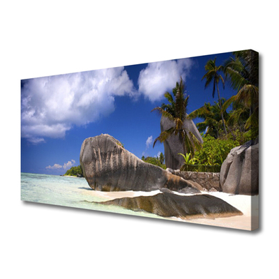 Canvas print Rocky beach landscape grey yellow