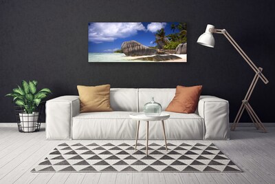 Canvas print Rocky beach landscape grey yellow