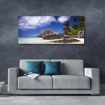 Canvas print Rocky beach landscape grey yellow