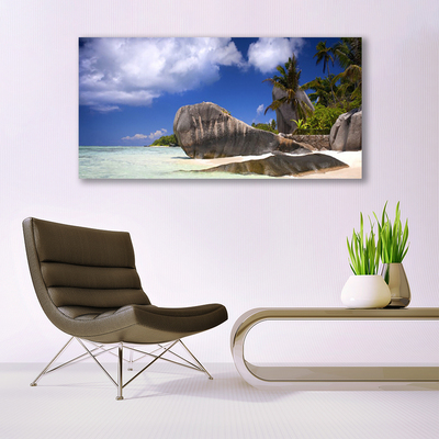 Canvas print Rocky beach landscape grey yellow