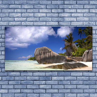 Canvas print Rocky beach landscape grey yellow