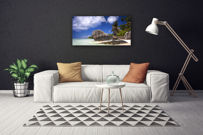 Canvas print Rocky beach landscape grey yellow