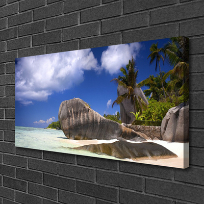 Canvas print Rocky beach landscape grey yellow