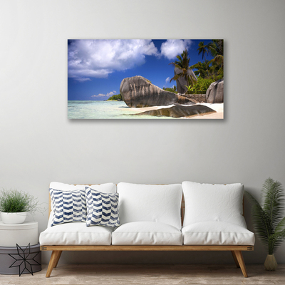 Canvas print Rocky beach landscape grey yellow