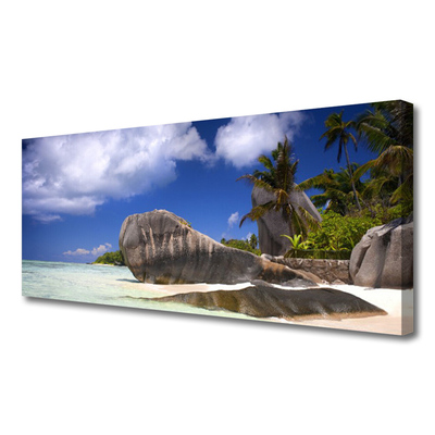 Canvas print Rocky beach landscape grey yellow