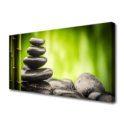 Canvas print Bamboo stones art green grey