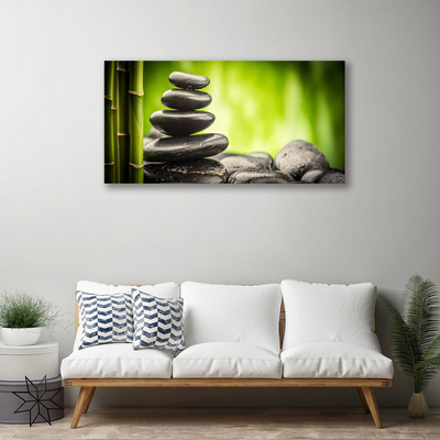 Canvas print Bamboo stones art green grey