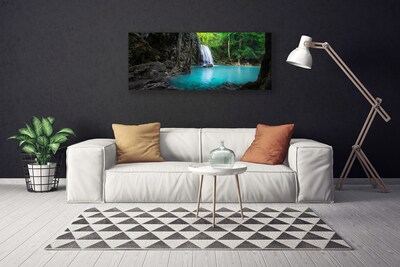 Canvas print Lake waterfall nature grey blue green