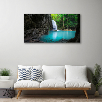 Canvas print Lake waterfall nature grey blue green