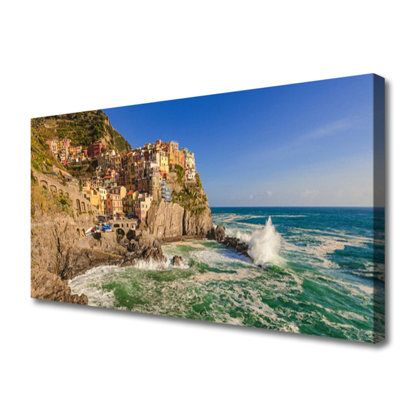 Canvas print Sea mountains landscape brown blue